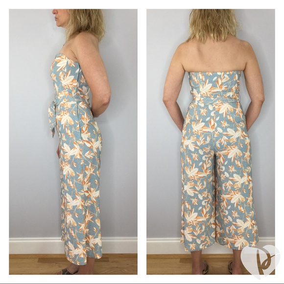 H&M wide leg cropped strapless floral jumpsuit - Picture 3 of 15